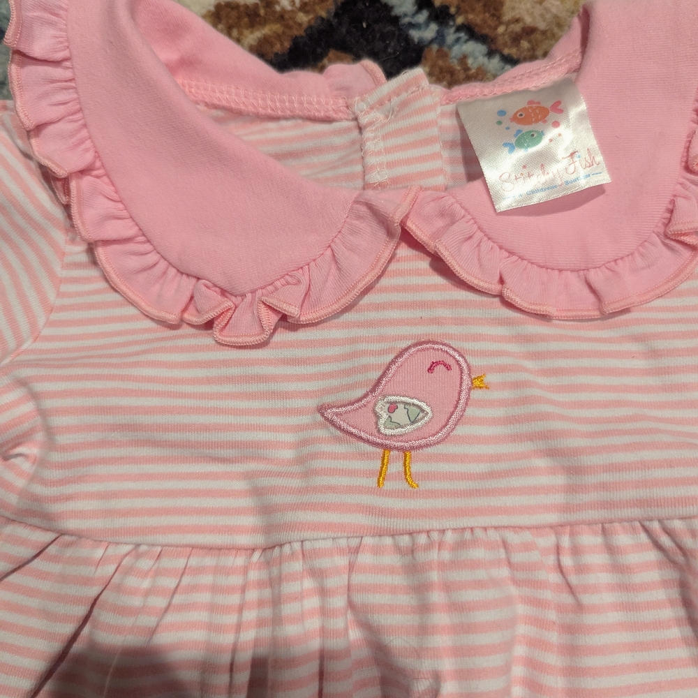 Pink Striped Baby Outfit with Ruffled Collar - Picture 2 of 2